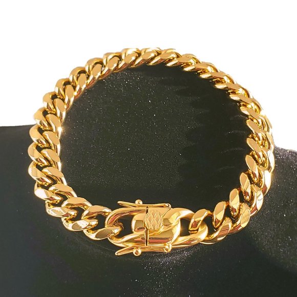 Other - Mens 8.5" Locking Clasp 18K Gold Cuban Chain Link Bracelet 18 Karat Jewelry 8.5